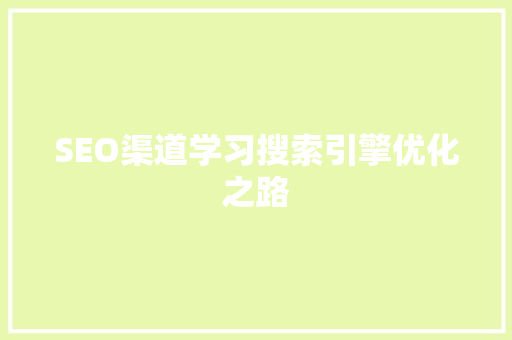 SEO渠道学习搜索引擎优化之路
