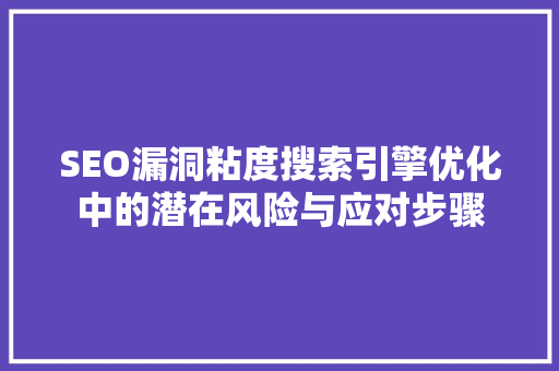 SEO漏洞粘度搜索引擎优化中的潜在风险与应对步骤