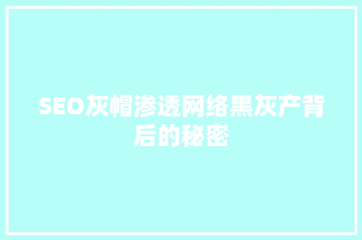 SEO灰帽渗透网络黑灰产背后的秘密