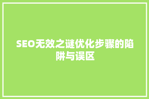 SEO无效之谜优化步骤的陷阱与误区