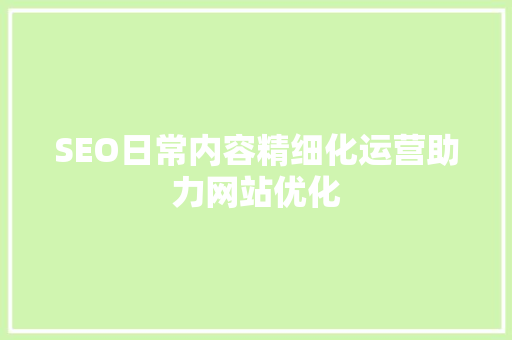 SEO日常内容精细化运营助力网站优化
