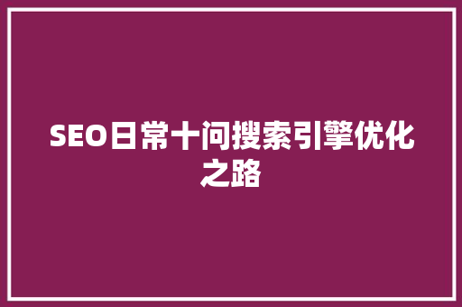 SEO日常十问搜索引擎优化之路
