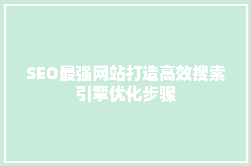 SEO最强网站打造高效搜索引擎优化步骤