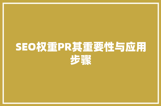 SEO权重PR其重要性与应用步骤