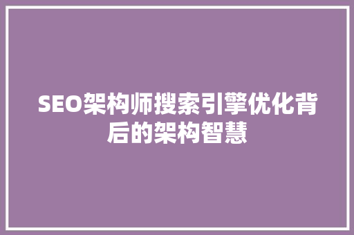 SEO架构师搜索引擎优化背后的架构智慧