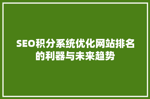 SEO积分系统优化网站排名的利器与未来趋势
