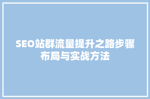 SEO站群流量提升之路步骤布局与实战方法
