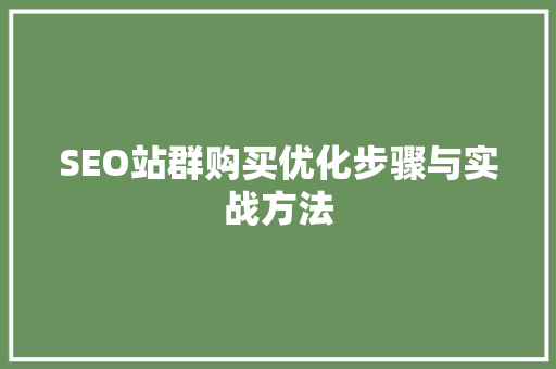 SEO站群购买优化步骤与实战方法