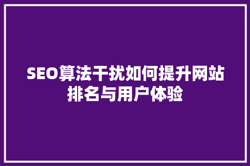 SEO算法干扰如何提升网站排名与用户体验