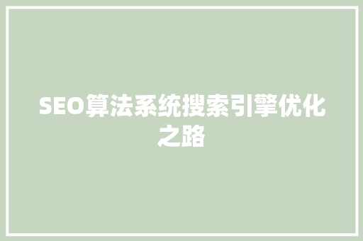 SEO算法系统搜索引擎优化之路
