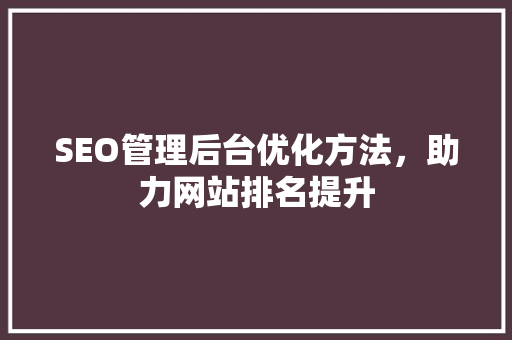 SEO管理后台优化方法，助力网站排名提升