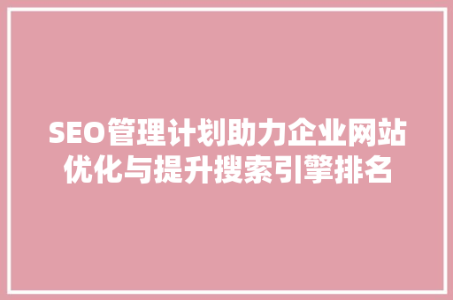 SEO管理计划助力企业网站优化与提升搜索引擎排名