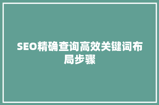 SEO精确查询高效关键词布局步骤
