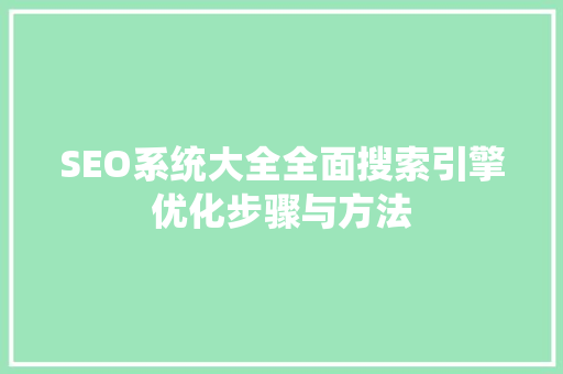 SEO系统大全全面搜索引擎优化步骤与方法