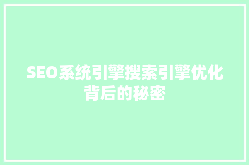 SEO系统引擎搜索引擎优化背后的秘密