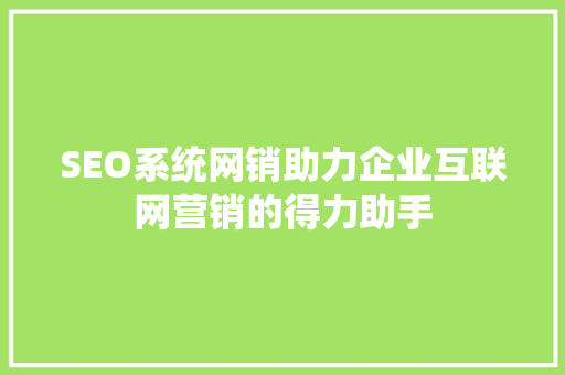 SEO系统网销助力企业互联网营销的得力助手