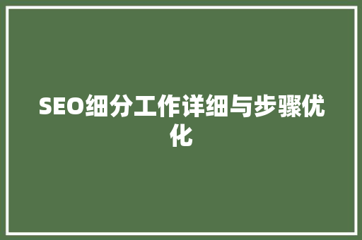 SEO细分工作详细与步骤优化