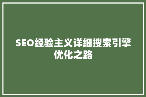 SEO经验主义详细搜索引擎优化之路