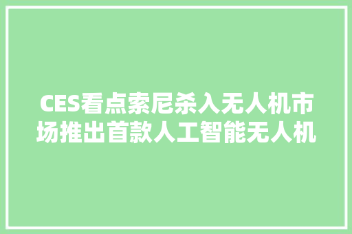 CES看点索尼杀入无人机市场推出首款人工智能无人机