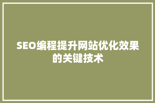 SEO编程提升网站优化效果的关键技术