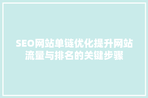 SEO网站单链优化提升网站流量与排名的关键步骤