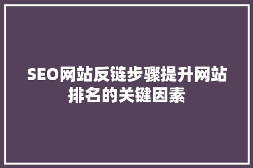 SEO网站反链步骤提升网站排名的关键因素