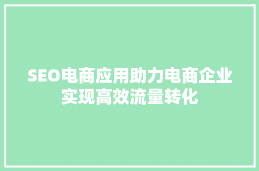 SEO电商应用助力电商企业实现高效流量转化