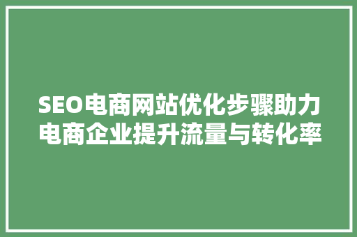 SEO电商网站优化步骤助力电商企业提升流量与转化率