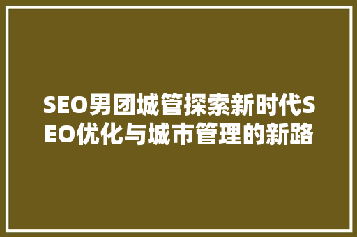 SEO男团城管探索新时代SEO优化与城市管理的新路径