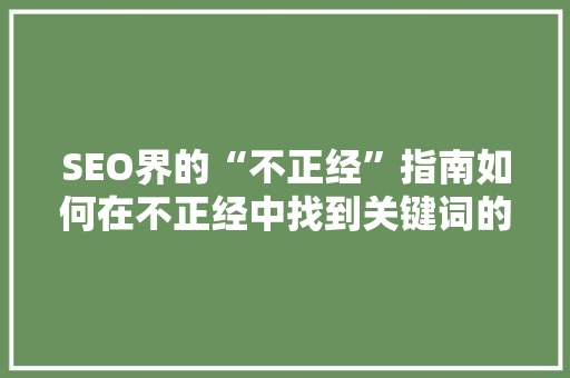 SEO界的“不正经”指南如何在不正经中找到关键词的秘密武器
