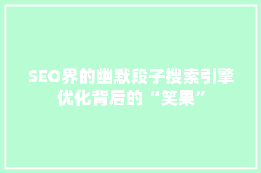 SEO界的幽默段子搜索引擎优化背后的“笑果”