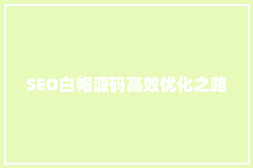 SEO白帽源码高效优化之路