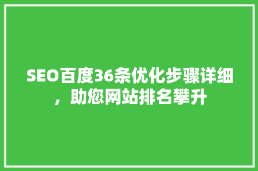 SEO百度36条优化步骤详细，助您网站排名攀升