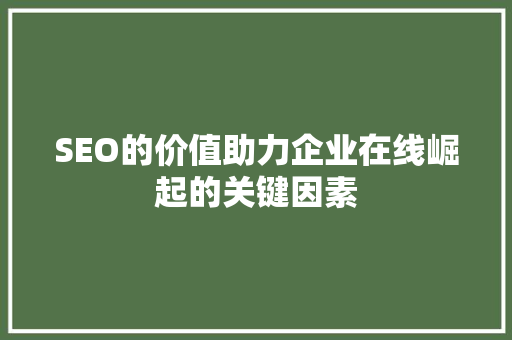 SEO的价值助力企业在线崛起的关键因素
