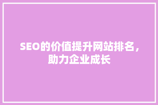 SEO的价值提升网站排名，助力企业成长
