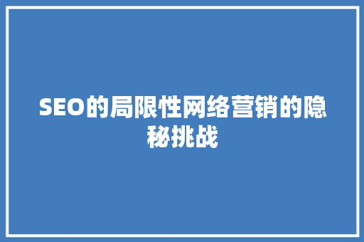 SEO的局限性网络营销的隐秘挑战