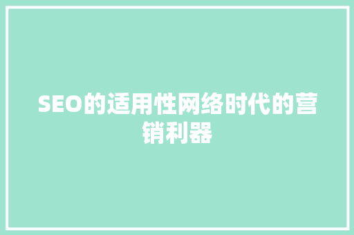 SEO的适用性网络时代的营销利器