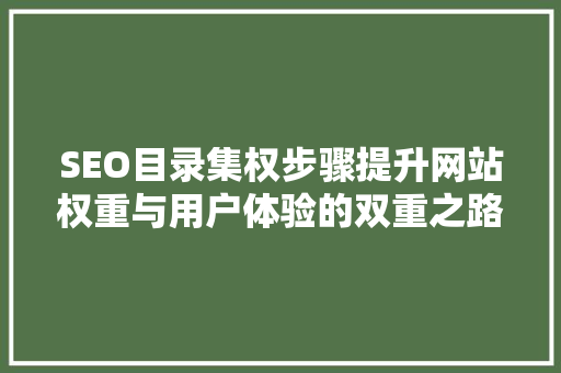 SEO目录集权步骤提升网站权重与用户体验的双重之路