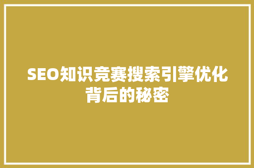 SEO知识竞赛搜索引擎优化背后的秘密