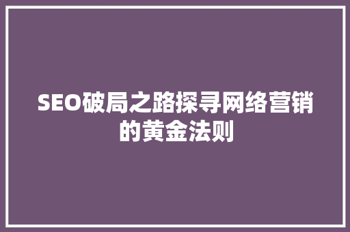 SEO破局之路探寻网络营销的黄金法则
