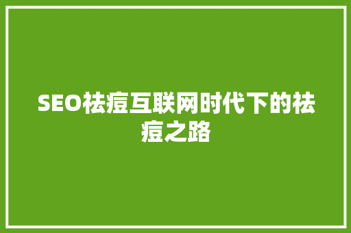 SEO祛痘互联网时代下的祛痘之路