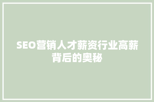 SEO营销人才薪资行业高薪背后的奥秘