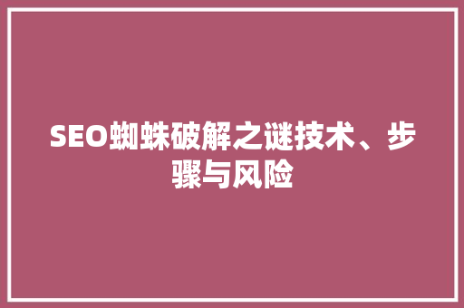 SEO蜘蛛破解之谜技术、步骤与风险