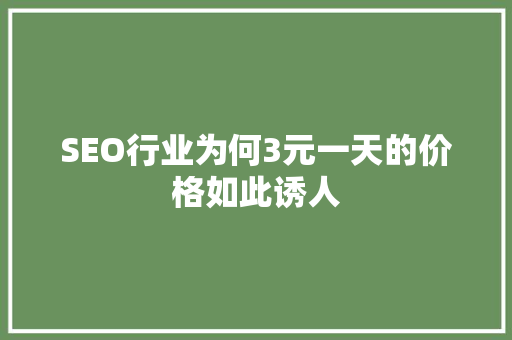 SEO行业为何3元一天的价格如此诱人