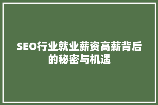 SEO行业就业薪资高薪背后的秘密与机遇