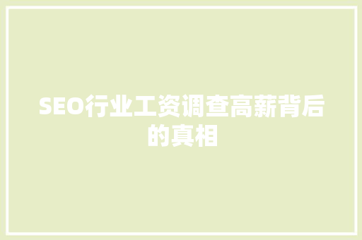 SEO行业工资调查高薪背后的真相