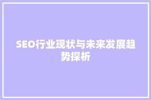 SEO行业现状与未来发展趋势探析