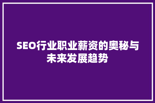 SEO行业职业薪资的奥秘与未来发展趋势