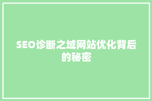 SEO诊断之域网站优化背后的秘密