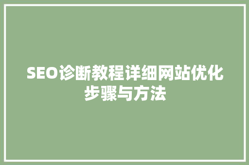 SEO诊断教程详细网站优化步骤与方法